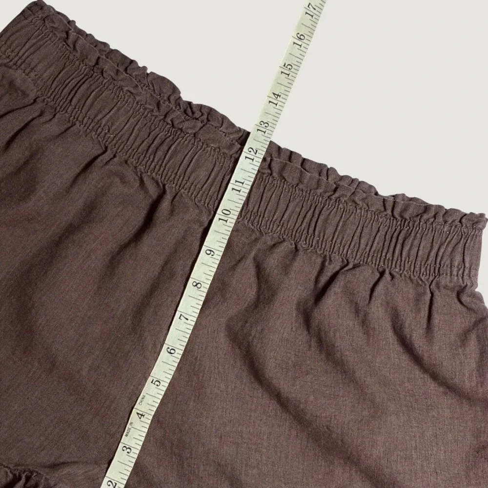 Aerie Linen Blend Ruffle Hem Shorts Large Brown High Rise Coastal Cottagecore
